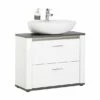 Luca Bessoni Waschbeckenunterschrank ALASSIO - Weiß Hochglanz - Matera Dunkel - 80 Cm Breit -Shimano Shop 1016020400 1600Wx1600H 598Wx598H
