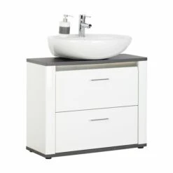 Luca Bessoni Waschbeckenunterschrank ALASSIO - Weiß Hochglanz - Matera Dunkel - 80 Cm Breit