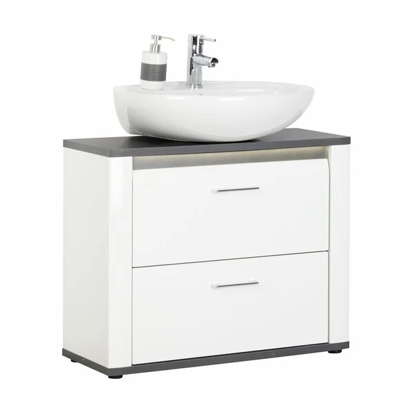 Luca Bessoni Waschbeckenunterschrank ALASSIO - Weiß Hochglanz - Matera Dunkel - 80 Cm Breit 3 Luca Bessoni Waschbeckenunterschrank ALASSIO - Weiß Hochglanz - Matera Dunkel - 80 Cm Breit