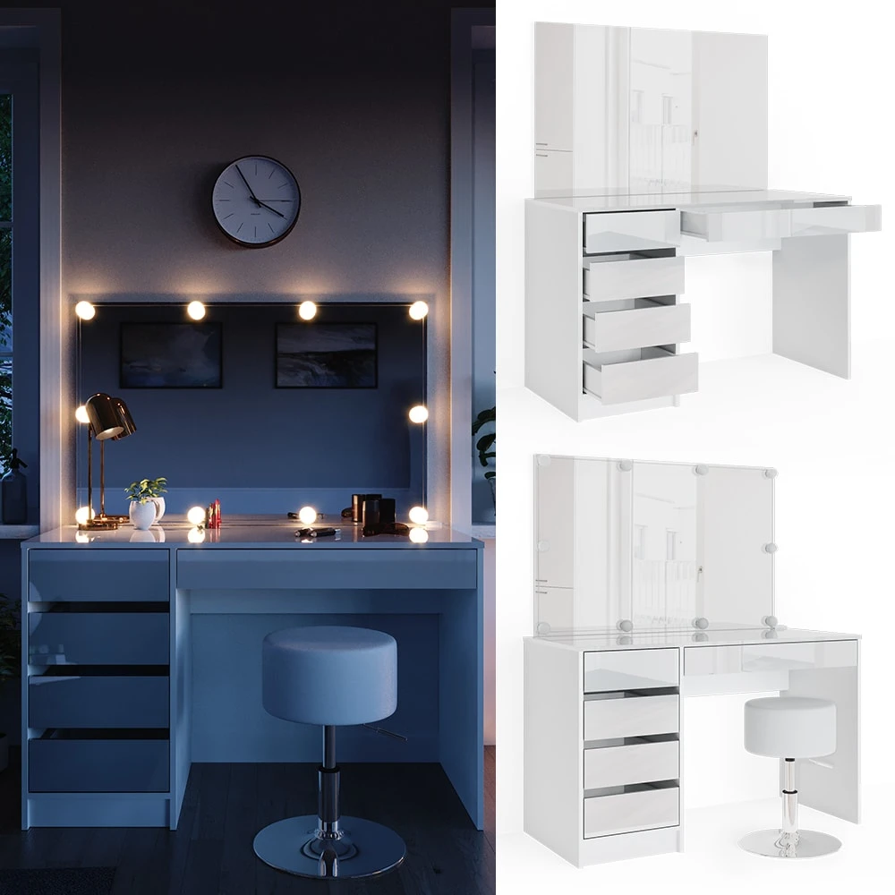 Vicco Schminktisch Sherry Weiß Mit LED-Beleuchtung Spiegel Hocker Frisiertisch 3 Vicco Schminktisch Sherry Weiß Mit LED-Beleuchtung Spiegel Hocker Frisiertisch
