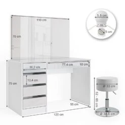 Vicco Schminktisch Sherry Weiß Mit LED-Beleuchtung Spiegel Hocker Frisiertisch 10 Vicco Schminktisch Sherry Weiß Mit LED-Beleuchtung Spiegel Hocker Frisiertisch -Shimano Shop 8600343700 33954 prod 003